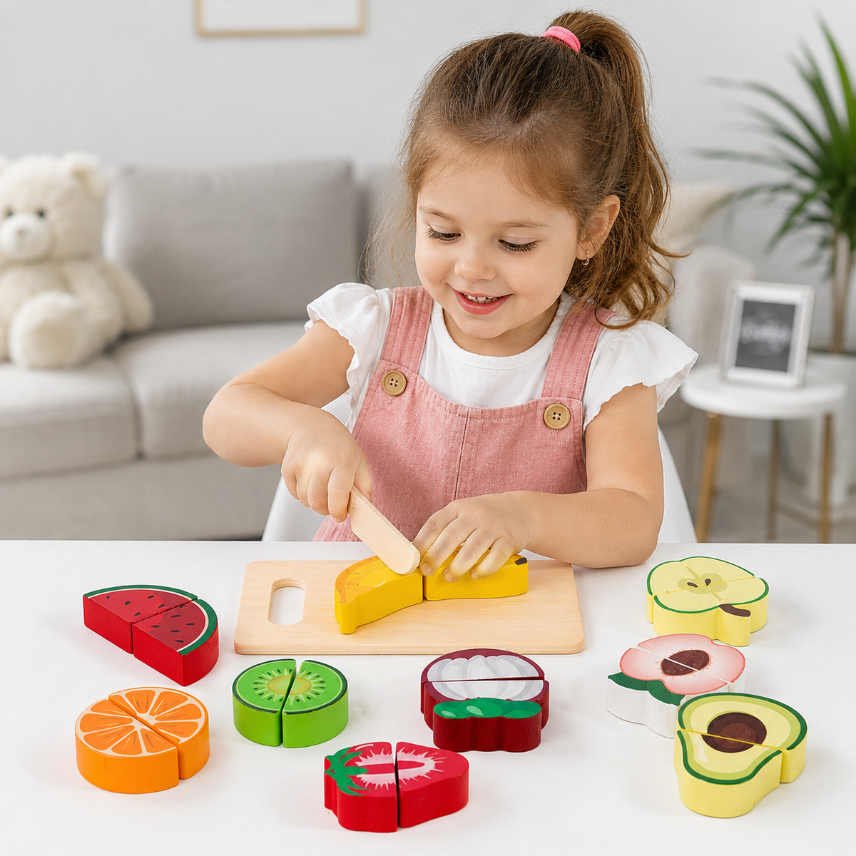 Interactive Wooden Food Cutting Play Set