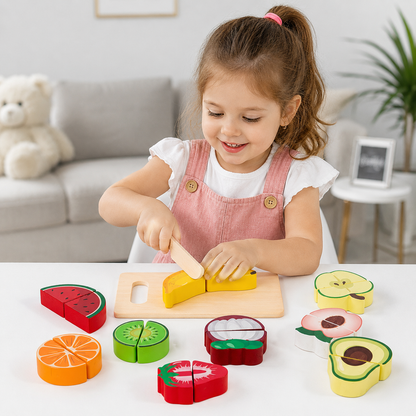 Interactive Wooden Food Cutting Play Set