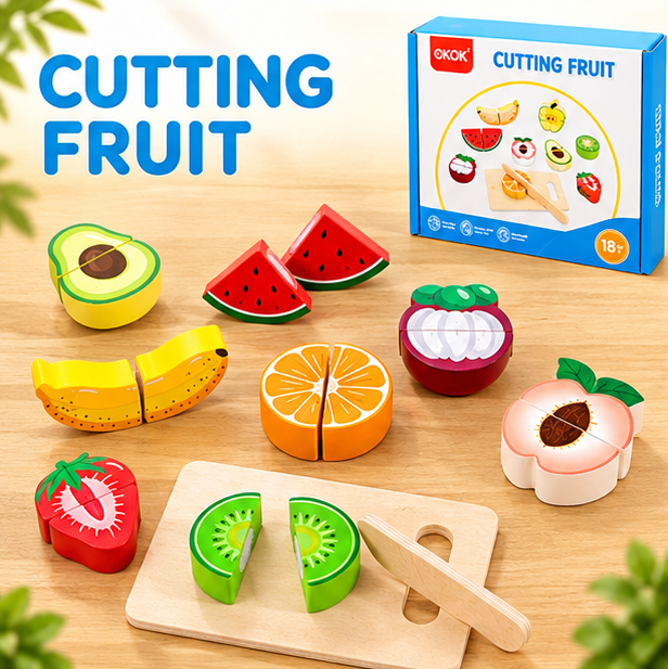 Interactive Wooden Food Cutting Play Set