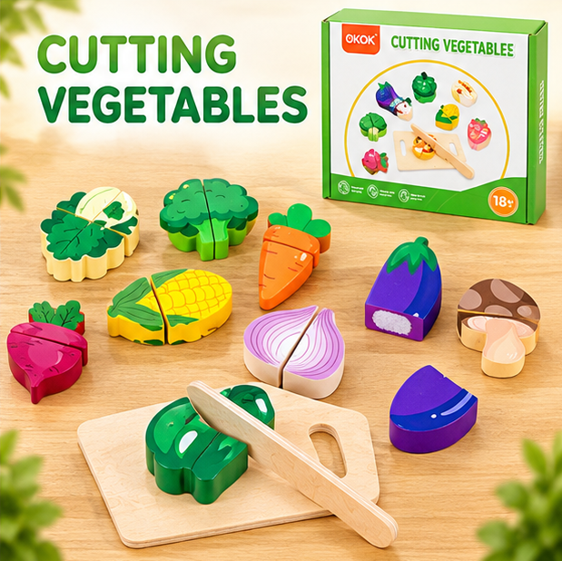 Interactive Wooden Food Cutting Play Set