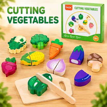 Interactive Wooden Food Cutting Play Set