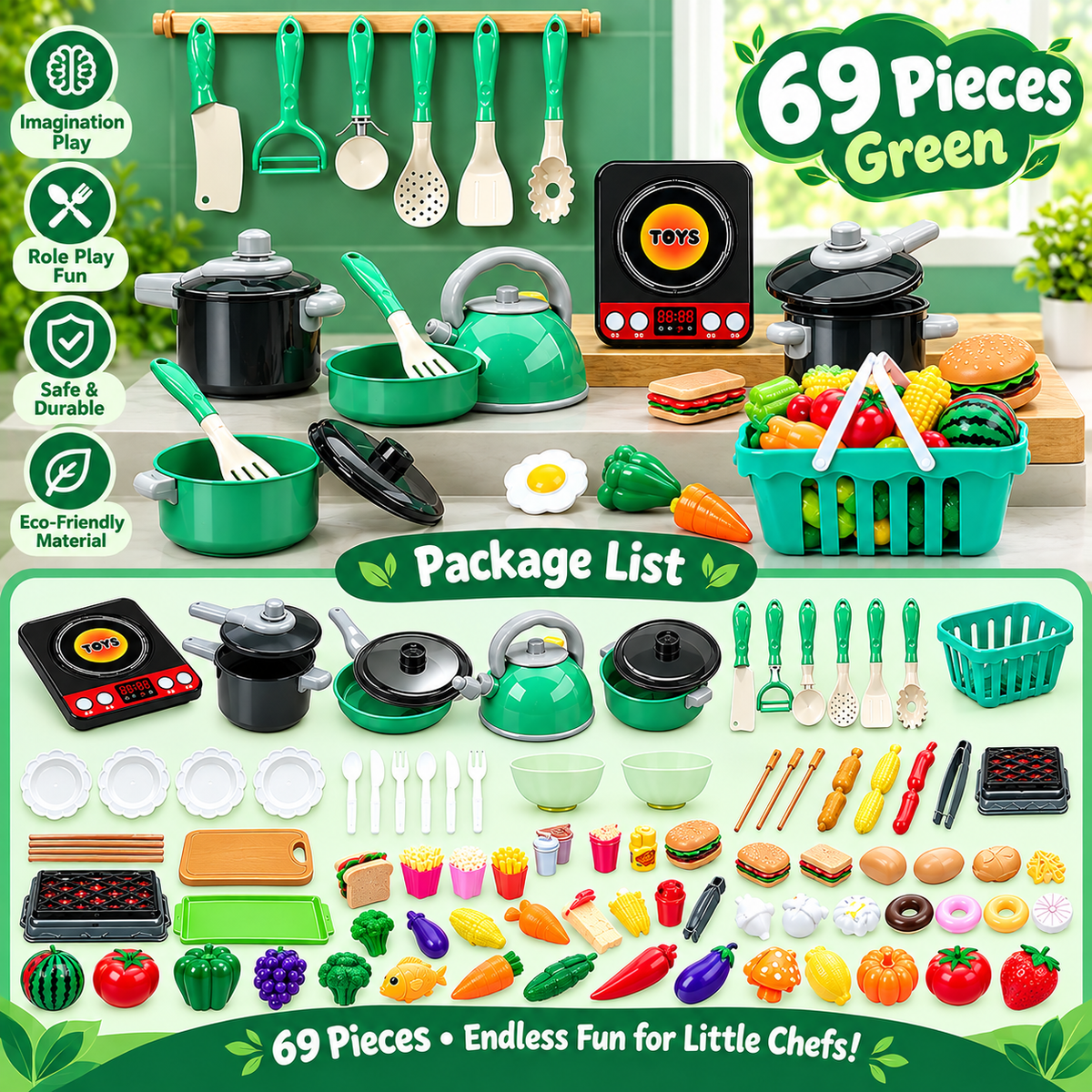 Pretend Play Kids Kitchen Set - 69 & 92 Piece Sets