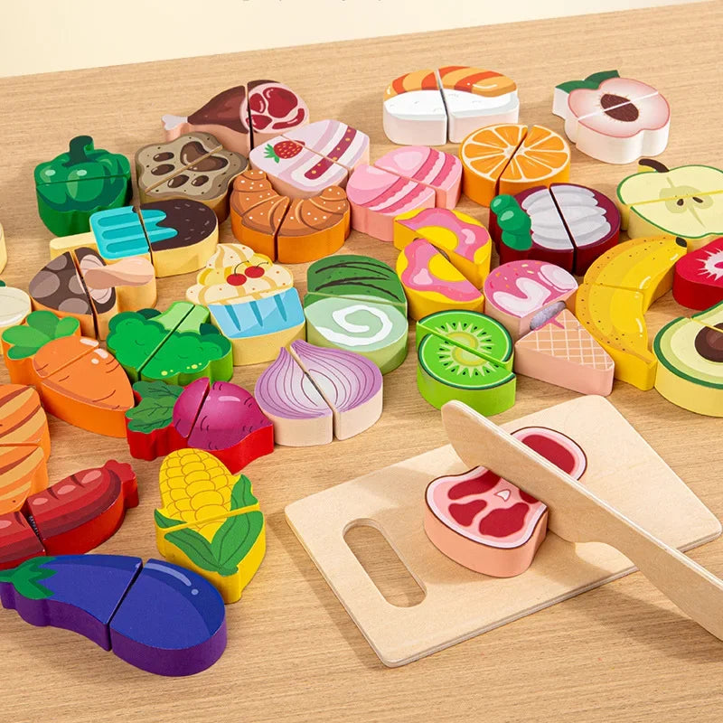 Interactive Wooden Food Cutting Play Set